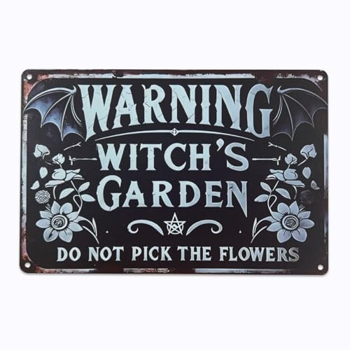 Aluminium Blechschild Garten Lustig - Hexen Warnschild Gartenschild | Wetterfestes Metallschild für Draußen, Gothic Vintage Deko, Vorgarten Haustür & Zaun, Schwarz, 20x30cm, 1 Stück