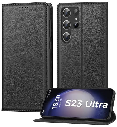 Kirnntca Handyhülle für Samsung Galaxy S23 Ultra Hülle, Kartenfach Premium PU Leder Klapphülle Schutzhülle, Standfunktion Tasche Flip Case für Samsung Galaxy S23 Ultra 5G - Schwarz