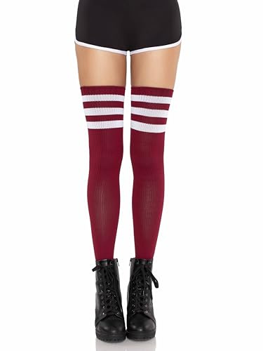 Leg Avenue womens Athletic Three Striped Knee High Socks Costume Accessories, Burgundy, One Size US