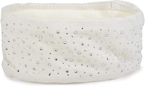 styleBREAKER Damen Stirnband mit Strasssteinen und weichem Fleece-Innenfutter, Feinstrick Haarband, warmes Headband 04026003, Farbe:Creme-Weiß