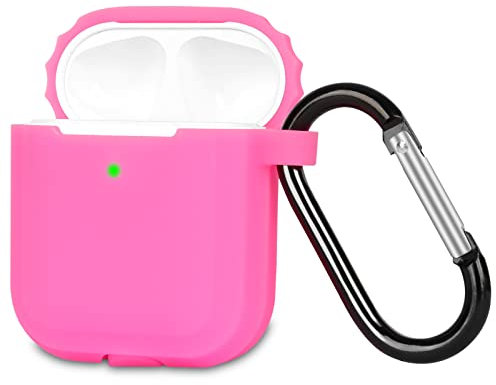 Airpods Schutzhülle Hülle Kompatibel mit AirPods 2 & 1, KOKOKA Silikon AirPods Schutzhülle hülle [LED an der Frontseite Sichtbar][Stoßfeste Schutzhülle] Nightglow Pink