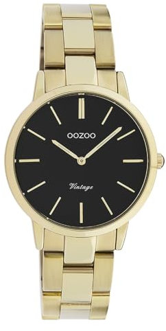 Oozoo Vintage Damenuhr mit Edelstahl Gliederarmband 34 MM Schwarz/Goldfarben C20047