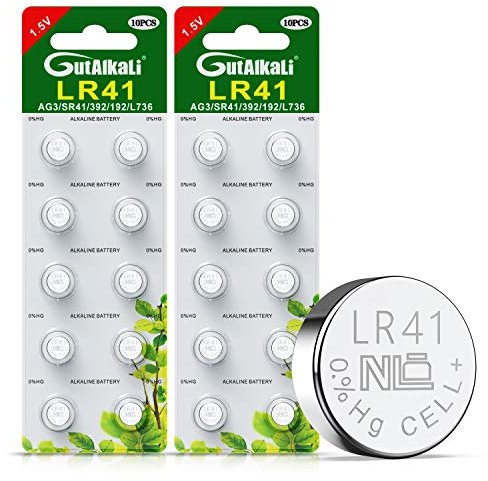 GutAlkaLi LR41 Battery Pack of 20 – 1.5V AG3 Batteries for Watches, Hearing Aids, Glucometer, Key Fobs and Small Electronics – Silver Oxide Chemistry Provides Stable Voltage and Long Lifespan