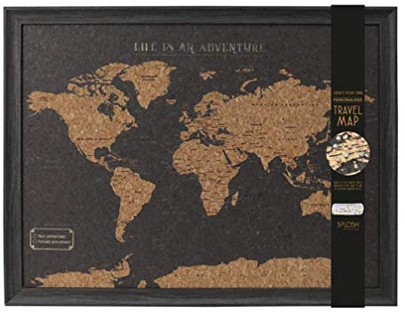 Caths Direct Framed Small Travel Board World Map with Marker Pins Dark Brown Colour