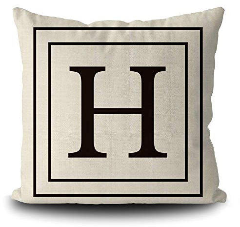 BAGEYOU Leinen Kissenbezug mit Black Letter Monogramm H und Streifen Englisch Alphabet Initial Decorative Square Kissenschutz für Sofa Couch 50 x 50 cm, doppelseitiger Druck