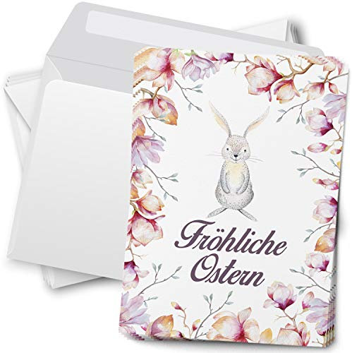Einladungskarten Manufaktur Hamburg 10 Osterpostkarten im Set Osterkarten mit Umschlag Postkarten Frohe Ostern Hase Vintage Blumen
