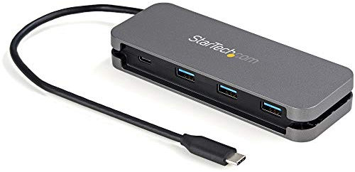 StarTech.com Hub USB C 4 Ports - 3x USB-A/1x USB-C - Hub USB 3.0 Type-C 5Gbps (USB 3.2 Gen 1) - Alim. Bus - Adaptateur Hub USB-C to USB-A Portable - Câble 28.5cm/Rangement Intégré (HB30CM3A1CB)