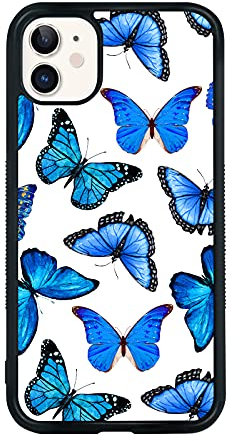 FANXI Blue Butterfly iPhone Case for 11 6.1 Inch - Shockproof Protective Cute Cool Blue Butterflies Phone Case Designed for iPhone 11 Case for Women Girls Black