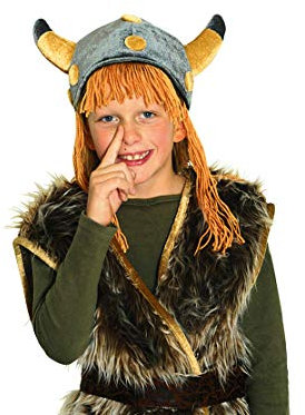 narrenkiste K40121149 Silber Kinder Wickinger Mütze mit Haar Gallier