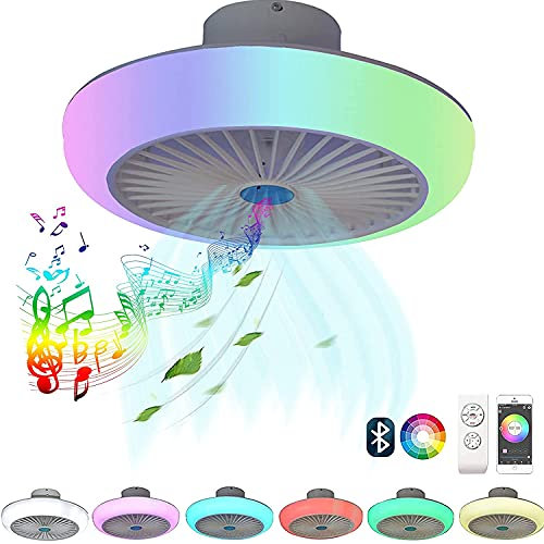 LED Musik Ventilator Deckenlampe mit Bluetooth Lautsprecher Deckenventilator Mit Beleuchtung Bunt Leise Fernbedienung APP Dimmbar RGB Farbwechsel Deckenleuchte 72W Kinderzimmer Schlafzimmer