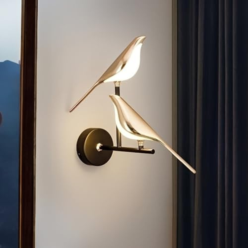 Lampe murale Magpie Salon TV Fond Applique murale Lampe de chevet pour chambre d'hôtel de luxe Lampe murale rouge simple et créative pour oiseaux (Double-warm light)