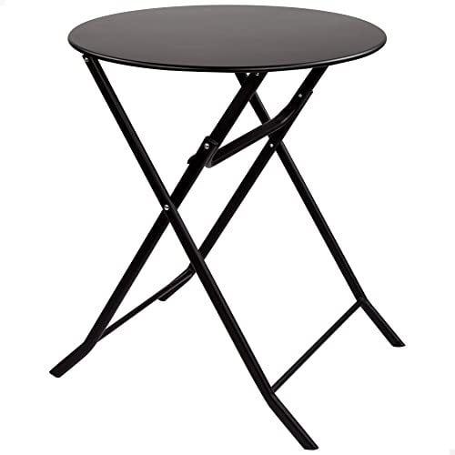 AKTIVE 61047 - runder Klapptisch schwarz Terrasse Garten Beistelltisch Robuster Metallrahmen Ø 60 cm Leicht für 2 Personen