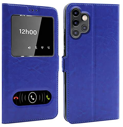 CEKA TECH Coque pour Samsung Galaxy A13 4G (6,6 Pouces), Etui Housse avec FENETRES, Pochette Magnétique pour (Samsung A13 4G) - Bleu