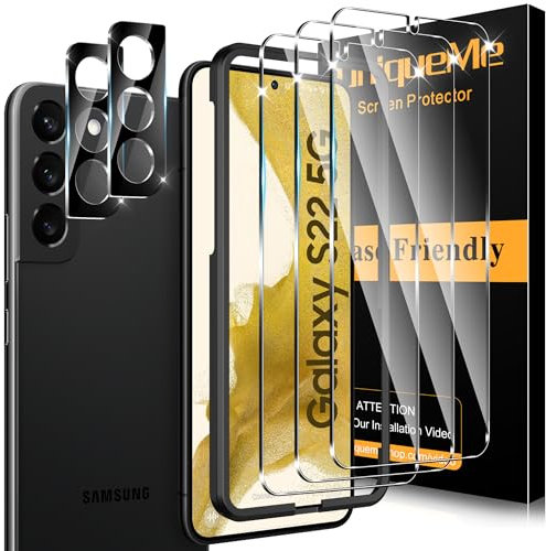 UniqueMe für Samsung Galaxy S22 für Panzerglas, 2 Stück Displayschutz und 2 Stück Kameraschutz, Bruchsichere Schutzfolie für Samsung S22, Leicht anzubringen, Keine Blasen, 9H-Härte, HD-Klar