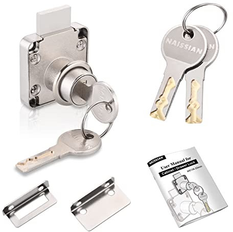 Naissian Cabinet Locks with Keys, Home Double Door Lock 7/8 Office Desk Drawer Lock Latch , Pack of 1 Locks with 4 Keys Alike, Nickel