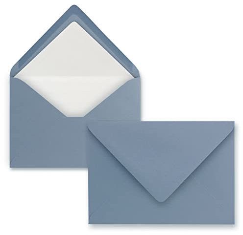 25 Briefumschläge in Graublau (Blau) mit weißem Innenfutter - Kuverts in DIN B6 Format - 12,5 x 17,6 cm - Seidenfutter - Nassklebung