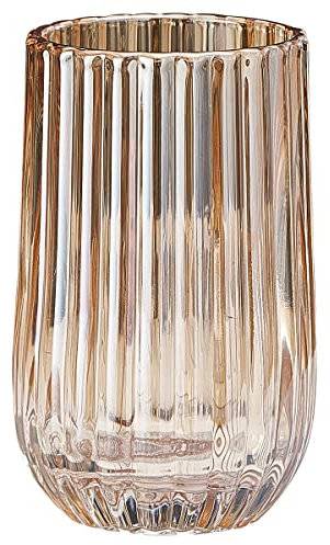 TIMEFOTO Blumenvase, 17.8 cm, bernsteinfarbene Glasvase, verdickt, handblasend, rund, Vintage-Stil, gestreifte Flaschen für Heimdekoration, Bücherregal, Tischplatte, Schreibtisch, Badezimmer