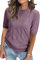 Arach&Cloz Pullover Damen Kurzarm Sommer Frühjahr Strickpullover Elegant Rundhals Sweatshirt Tops Oberteile Pulli (Grey Purple,XXL)