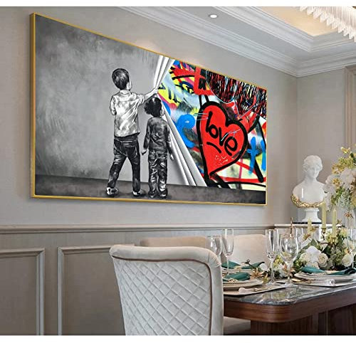Graffiti Street Art Tela Dipinto Moderno Colorato Creativo Bansky Poster e Stampe Quadri su Tela per Soggiorno 70x140cm(28x55in) con Cornice