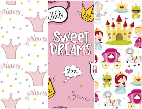 Heko Panels Oxford Stoff Panel Wasserdicht Mit 3 Mustern Canvas-Stoff Polyester Stoff Zum Nähen Nähstoffe Dekostoffe Wasserabweisend Blickdicht 121,5 x 153 cm Prinzessinen Princess