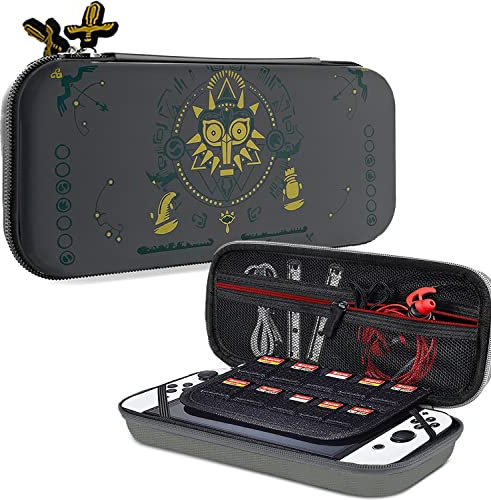 CHIKIXSON Switch Tasche Zelda, Protable Switch Tasche für Switch und Switch OLED, Switch Zubehör Tragetasche Breath of The Wild Zelda Aufbewahrung für 10 Spiele, Grau