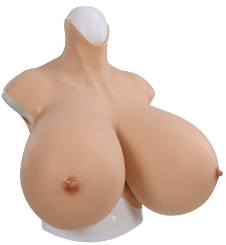 HUANQIN Fake Boobs, Breast Enlargement, Bra Inserts, False Breasts Cotton Filled K Cup, Realistic Silicone Breastplate Artificial Fake Boobs, Silicone Breastplate Realistic Breast Forms, Ivory