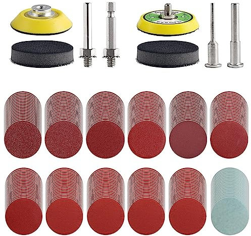244 Stück Schleifscheiben Pad Kit 50mm Klett Nasse Trockene Schleifpads 80/100/120/150/240/320/400/600/800/1000/1200/2000/3000 mit Polierpad Adapter für Metall Holz Glas Auto Polieren
