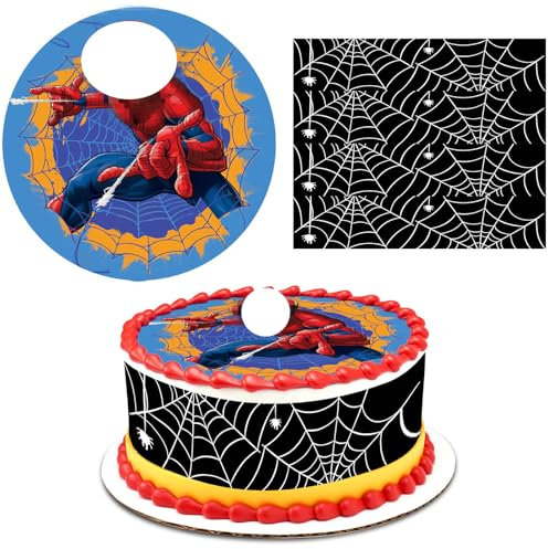 Essbare Tortenaufleger, 20 cm Essbare Tortendeko mit Tortenband Essbar Spinnennetz, Kuchen Deko Essbar, Fondant Tortenaufleger für Junge Mädchen