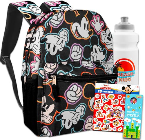 Mickey Mouse Rucksack für Kinder – Paket mit 40,6 cm Mickey-Rucksack, Wasserflasche, Aufklebern, mehr | Mickey Mouse Rucksack für Jungen und Mädchen, Mickey Rucksack, Mickey Backpack Set, Mickey Mouse