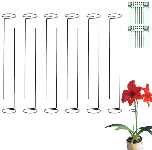 12 PCS Plant Support Stakes for Flowers with 20 PCS Plant Twist Ties, 40CM Metal Garden Single Stem Holder for Plant Flower Tomatoes Peony Rose