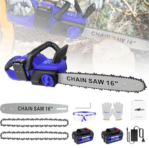 Akku Kettensäge 16 Zoll Mini Kettensäge Elektrische Kettensäge mit 4.0 Ah Akkus Tragbarer Elektro Mini Kettensäge mit Automatischer Öler 40 cm Schnittlänge für Gartenbäumen Astschere Holzschneiden