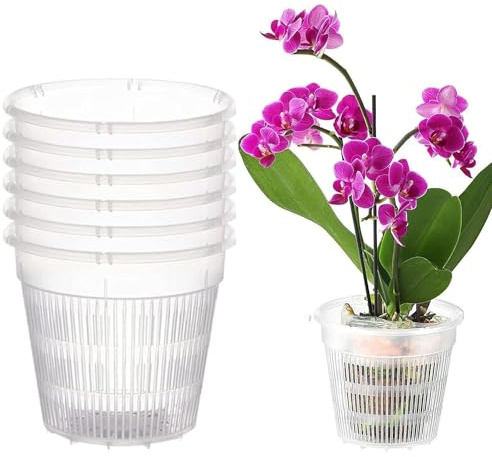 Youning Orchideentöpfe Transparente Atmungsaktive Orchideentopf aus Kunststoff mit Löchern Orchideen Pflanztöpfe zum Umtopfen Blumentopf für Orchidee Sämlinge Sukkulenten Topfpflanzen 6 Stück (14cm)
