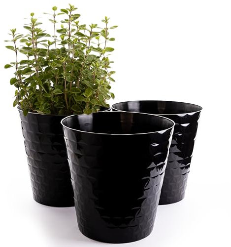 Home Garden Ornaments Pearl Plant Pots Indoor – Indoor Plant Pot Set of 3 with Pearly Surface, Decorative Flower Pots (Colour: Black, Diameter: 22cm)