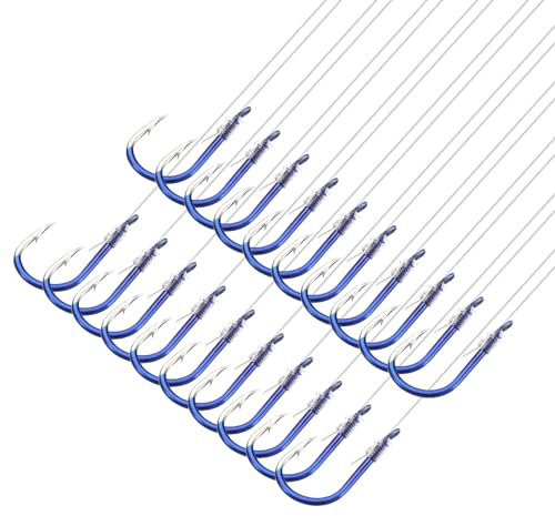 PATIKIL 3# Small Fishing Hooks with 45cm Line, 20Pcs 0.39x0.2 Inch Double Hook Rigs with Barbs Fishing Hook on Nylon Line for Freshwater, Blue