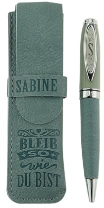 History & Heraldry Bamboo Persönlicher und individueller Kuli Kugelschreiber Stift mit Namen und Spruch Personalisiertes Etui Monogramm-Design persönliches Geschenk (Kuli Sabine)