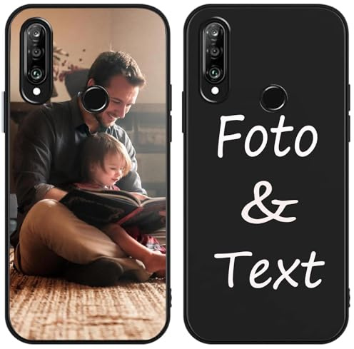 DCPPCY Personalisierte Handyhülle für Huawei P20 Lite Hülle Personalisierte,mit Eigenem Foto Bild Text Individuelle Schutzhülle Schwarz Silikon Handyhülle Selbst Gestalten Text Custom Case