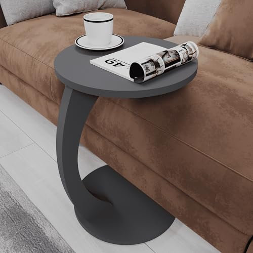 sugodesign Beistelltisch mit Rollen, Kleiner Couchtisch C Form, stylischer Sofatisch in schöner, runder Tisch als Ablagefläche für Couch und Sofa, Antrazit, Beistelltisch Couch