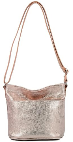 modamoda de T198 kleine Damen Leder Umhängetasche Schultertasche handmade in Italy, Farbe:Roségold-Metallic