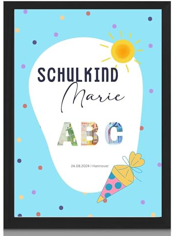 MilaBoo® Personalisiertes Geldgeschenk zur Einschulung I ausgestanzte ABC für persönliches Geldgeschenk I langlebiges Erinnerungsstück an die Einschulung (ABC)