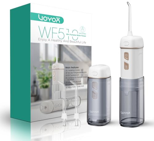 VOYOR-HEALTH Mini Tragbar Munddusche Kabellos, Elektrisch Mundduschen IPX7 Wasserdicht, Wiederaufladbar Water Flosser mit 3 Modi für Zuhause und Reisen zahnreinigung WF510 (Gold)