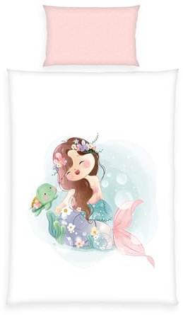 Herding babybest Bettwäsche Meerjungfrau, Kopfkissenbezug ca. 40 x 60 cm, Bettbezug ca. 100 x 135 cm, Wendemotiv, Mit Knopfleiste und Hoteleinschlag, 100% Baumwolle/Renforcé
