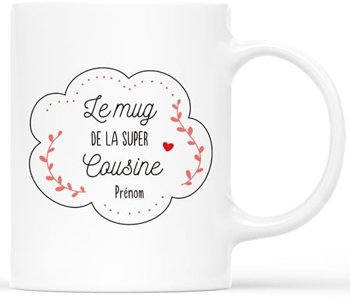 CADEAU PLUS Mug Personnalisé Prénom - Le Mug De La Super Cousine - Cadeau Anniversaire, Tasse Meilleure Cousine