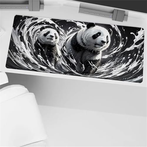 Jinmer Pandas Blancs Noirs Tapis de Souris Gaming 1000x500x3 mm Tapis de Souris XXL Grand Tapis de Bureau,Antidérapant Clavier Souris Tapis de Souris,Lavable Tapis de Bureau pour Ordinateur Portable