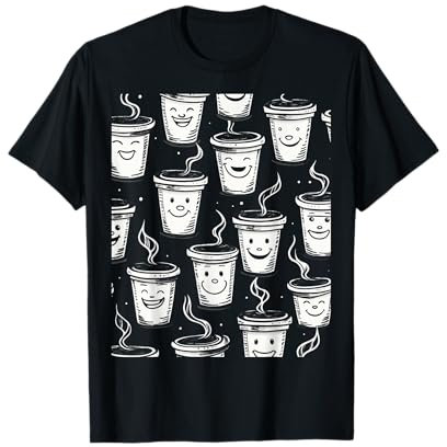 Tasses à café dessin animé souriantes Bonheur T-Shirt