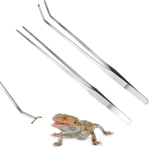 Ehuixinsheng 2 Pcs Feeding Tongs,Extra Long Stainless Steel Reptile Feeding Tongs Anti-Skid Aquarium Tweezers Straight and Curved Long Tweezers Snake Terrarium Feeder Tool for Tank 10.6 inch Silver