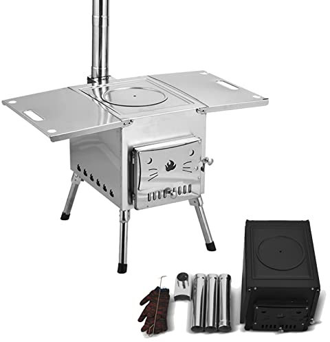 Stufa a Legna, Stufa a Legna Mobile, Kit Camino per Stufa da Campeggio a Legna Portatile, Acciaio Inossidabile, per Riscaldamento Domestico, Cucina, Viaggio all'aperto, Picnic, Barbecue (col