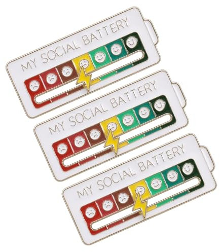 3Pcs MY SOCIAL BATTERY Enamel Pin Funny Social Battery Mood Brooch Social Battery Badge, Funny Social Battery Mood Brooch Pin for 7 Days Square White