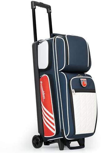 MANUEKLEAR 3 Ball Bowling Bags with Wheels, Bowling Ball Bag 3 Ball Roller with Accessory Pockets and Shoe Compartment