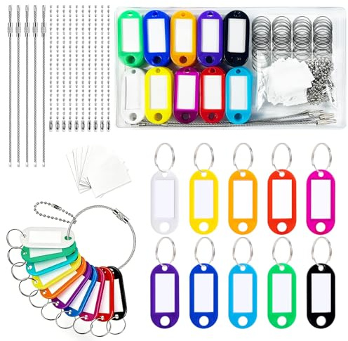 Redamancy 50 Pièces Étiquettes, Étiquette Inscriptibles avec 10 Chaînes de Perles et Câble Porte-Clés à 5 Fils pour Clés, pour Clés de Maison, Étiquettes à Bagages de Nom D'animal de Compagnie