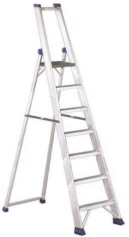 Svelt Scala Professionale in Alluminio con Piattaforma e Parapetto – Gradini Antisdrucciolo, Larghezza Maggiorata, Schienale Rinforzato e Doppio Sistema Antiapertura (7 Gradini)